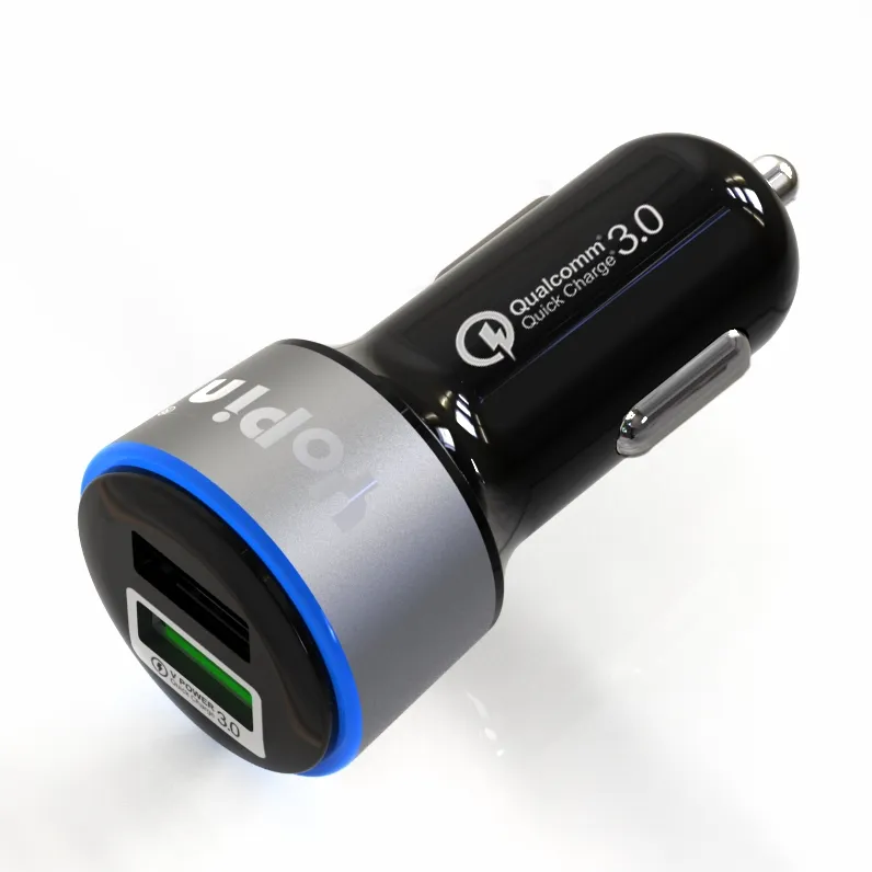 qc3.0 5v 3a dual usb car charger, with cool blue led light multi protect function qc fast charging 3.0 car charger