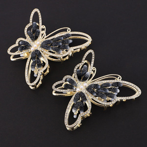 กิ๊บติดผมรูปผีเสื้อสีทองประดับด้วยพลอยเทียมสีดำเครื่องประดับศีรษะสำหรับงานปาร์ตี้ - Product Image 2