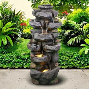 Grote Outdoor Led Gelaagde Fontein Ornament Polyresin Rotstuin Watergordijnmuur Stijlvolle Kunstmatige Tuin Tuin Gazon Rotstuin - Product Image 3