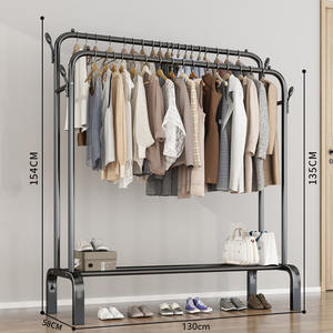 Zware Dubbele Staaf Kledingrek Met Wielen, Vrijstaande Opvouwbare Metalen Kledingorganizer Voor Slaapkamer-En Wasopslag - Product Image 5