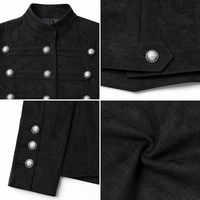 Veste Courte Militaire en Faux Daim pour Femme, Col Montant, Double Boutonnage, Boutons Décoratifs Métalliques, Manches Longues, Couleur Unie, Vente en Gros