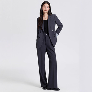 Women's Suit <b>Set</b> Double Breasted <b>Blazer</b> Solid Color Anti-Wrinkle Polyester Casual Wear - Product Image 4