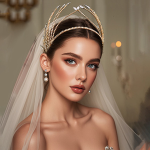 Serre-tête de luxe vert éclatant en forme de <span class=keywords><strong>couronne</strong></span>, orné de diamants étincelants, en alliage, pour mariée, accessoires de fête de mariage - Product Image 2