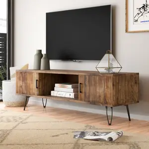 MDF <span class=keywords><strong>TV</strong></span> Stand Media Unit El gabinete de entretenimiento con tiradores de barra de forro limpio ofrece un gabinete de <span class=keywords><strong>TV</strong></span> fuera de la vista - Product Image 1