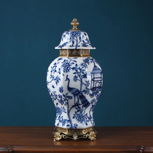 Nuovo Design cinese in ceramica copertura del serbatoio di stoccaggio <span class=keywords><strong>blu</strong></span> e bianco porcellana zenzero barattolo smalto terracotta per la decorazione della casa - Product Image 2