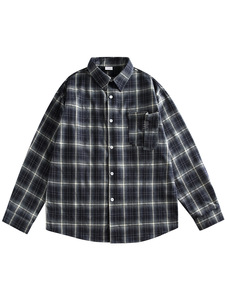 Camicia a maniche lunghe in stile giapponese retrò a quadri, vestibilità ampia, in tessuto spazzolato, per uomo, donna, coppia, casual - Product Image 3