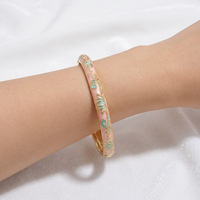 Bracelet de fête pour femme, plaqué or, émail goutte d'huile, motif trèfle rond vintage, pour une belle réception de printemps