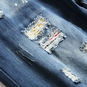 Pantalones cortos de mono pintados a mano personalizados de fábrica para hombre, Pantalones vaqueros de pierna recta, pantalones ajustados para hombre - Product Image 5