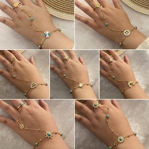 Pulsera de anillo de piedra turquesa, pulsera de Estrella del Norte de amor a la moda, cadena de mano de acero inoxidable, <span class=keywords><strong>accesorios</strong></span> de mano, pulseras de cadena de oro - Product Image 2