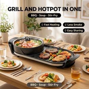 Gril Électrique <span class=keywords><strong>2</strong></span>-en-1 Haute Performance et Plaque Chaude Combo <span class=keywords><strong>Raclette</strong></span>, Conception Détachable, Contrôle Double Zone, Aluminium Domestique - Product Image 1