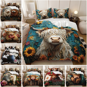 Literie personnalisée Mignon Highland Cow Animal Trendy Ensemble <span class=keywords><strong>de</strong></span> <span class=keywords><strong>housse</strong></span> <span class=keywords><strong>de</strong></span> <span class=keywords><strong>couette</strong></span> <span class=keywords><strong>imprimé</strong></span> numérique 3d - Product Image 2