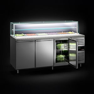 GGM Gastro Saladette PREMIUM - 2020 mm - 3 portes - avec dessus en verre pour 5x GN 1/1 & 1x GN 2/4 & 1 étagère - Product Image 1