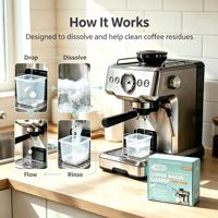 Tablettes de nettoyage pour cafetière, formule effervescente premium, éliminent l'accumulation d'huile de café, préviennent la modification du goût de la infusion.