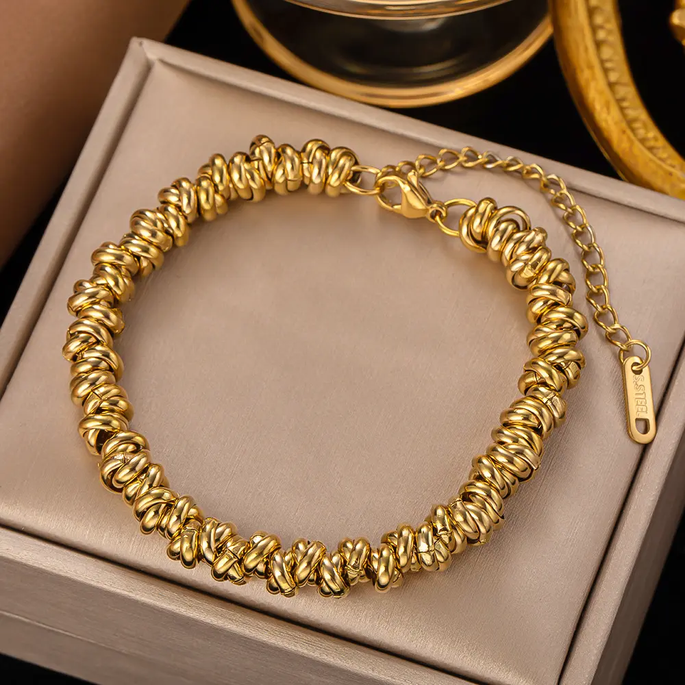 2023 New Unique Gold Plated Circle Metal Adjustable Stainless Steel Wire Bracelet Thick Chain Cuban Bracelet