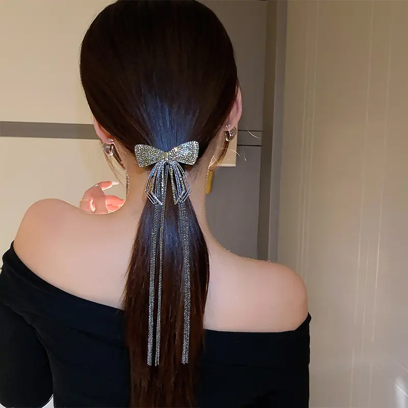 Para el Cabello Moda Luxury Hair Claw Clip Designer Crystal Hair Claw Bow Tassel Hairpin Metal Claw Hair Clip