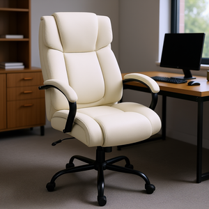 Silla de Oficina con Respaldo Alto, Marco de Aluminio Blanco Crema, Altura Ajustable y Ruedas Giratorias - Product Image 2