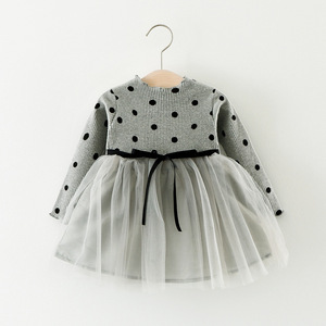 Nouvelle robe en tulle à pois tricotée à manches longues pour filles, nouvelle robe de princesse pour enfants, printemps automne - Product Image 4