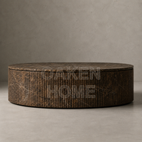 OAKEN Natürlicher Marmor Runder Couchtisch Vertikal Gerillter Sockel-Teetisch Luxuriöse Wohnzimmerdekoration Steintisch Wohnmöbel