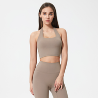 Sujetador deportivo OEM para mujer, con cuello halter, acolchado, de alta elasticidad, ajuste ceñido, para correr, gimnasio, fitness, marca privada, venta al por mayor