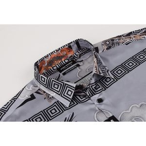 Custom Mens Digital Printed Dress Shirt Regular Fit Satin Anti-Wrinkle Party Button <b>Down</b> Shirt - Product Image 3