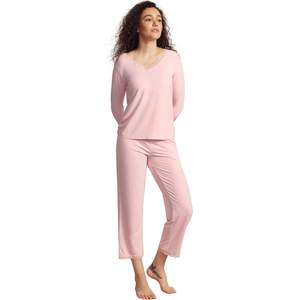 Conjunto de Pijama para Mujer, Suave, Cuello en V, Manga 3/4, Pantalones Cortos, 2 Piezas, Ropa de Dormir, Conjuntos de Descanso, Pijamas al por Mayor - Product Image 1