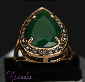 VANFI Damen <span class=keywords><strong>Gold</strong></span> Ohrringe Halskette Ring <span class=keywords><strong>Set</strong></span> mit Jade Green Main Stone Drop Typ für Partys Jubiläen aus Legierung - Product Image 4