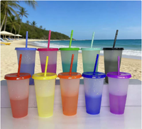 Gobelet personnalisé OEM 710 ml en plastique PP à changement de couleur avec paille, sans BPA, compatible lave-vaisselle, pour le bureau et l'extérieur