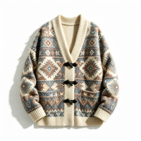 Individuelles LOGO OEM Damen-Pullover Vintage Ethnischer Jacquard-Strick Cardigan mit Knopfleiste Locker Geschnitten Herbst-Winter-Oberbekleidung