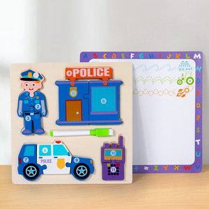 Niños 2 en 1 tablero de dibujo Montessori carrera a juego de rompecabezas cognitivo educativo 3D rompecabezas niños aprendiendo juguetes de madera - Product Image 6