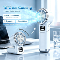 Ventilateur portable et pour le cou, rechargeable, 10H de refroidissement, 5 vitesses, écran LED, pour extérieur, voyage, maquillage, camping