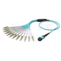 Kabel Patch Breakout Serat Optik Multimode 12-Core MPO-LC 100G OM3 OM4 Low Loss untuk Pusat Data, Diameter Luar 2.0mm & Panjang 50cm