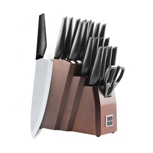 Juego de cuchillos de cocina de acero inoxidable de 20 piezas con logotipo personalizado con mango de goma ABS y bloque de madera - Product Image 1