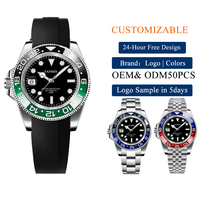 Montre de luxe noire pour homme, mouvement automatique, bracelet en silicone, étanche, style plongée, montres-bracelets OEM