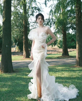 Tela de Encaje Blanco de 20 cm de Ancho, Elegante Tela de Organza con Borde de Loto Plisado para Vestidos de Diseñador y Decoración de Bodas