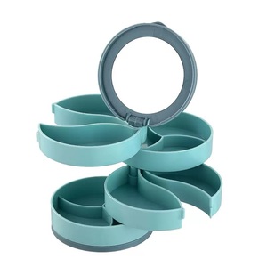 Caja de Joyería Giratoria de Plástico de Cuatro Niveles, Organizador de Almacenamiento para Collares, Pendientes, Anillos y Pulseras con Compartimentos Multicapa y Espejo - Product Image 1