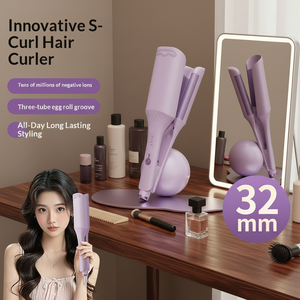 <span class=keywords><strong>Fer</strong></span> à boucler à trois barils <span class=keywords><strong>pour</strong></span> <span class=keywords><strong>cheveux</strong></span>, petit et grand volume, ondulation d'eau, avec affichage de la température LED - Product Image 1