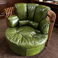 Old Qian Feng Tea Room Meister-Drehsessel, amerikanischer Vintage-Stil, aus geöltem Wachsleder, Einzelsessel, Sessel für Wohnzimmer und Arbeitszimmer