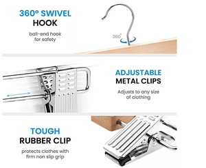 Giảm Thuế Giá Nhà Máy Có Thể Điều Chỉnh Clip Nhiệm Vụ Nặng Nề Rắn Gỗ Quần Tùy Chỉnh Móc Treo Quần Với Clip - Product Image 5