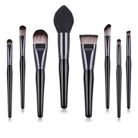 Ensemble de 8 pinceaux de maquillage de haute qualité avec logo personnalisé, noirs, pour les yeux, le visage et le fond de teint, outils de maquillage professionnels avec manche en bois
