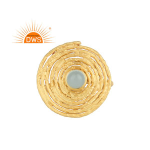 Handcrafted Round Aqua Chalcedony Gemstone <b>Set</b> 18k Gold Plated Sterling <b>Silver</b> Designer Ring Supplier Jewelry Classic Collection - Product Image 1