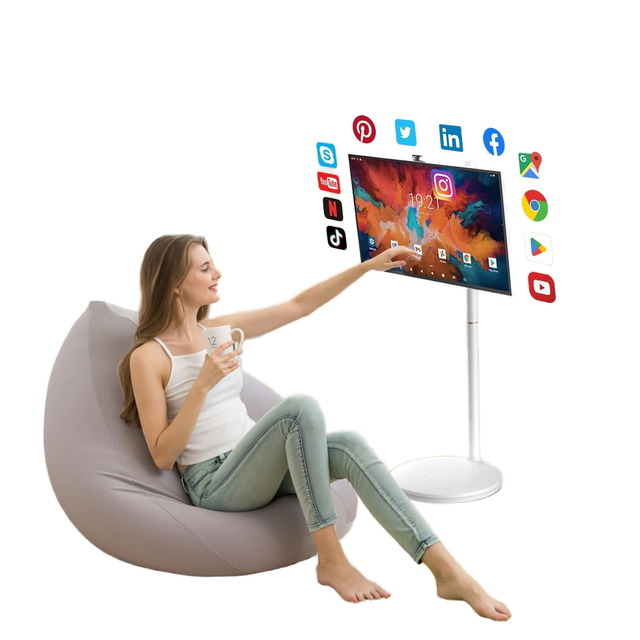 32 Inch Portable Smart Android TV Full HD 1080p 10 Point Touchscreen Digital Signage White LED 12V Rechargeable Advertising 1