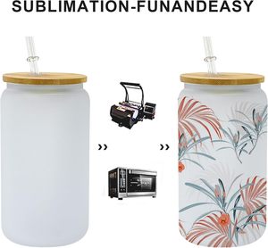 USA kho có thể cup thăng hoa Frosted Glass Tumbler 16oz Frosted Glass cup với nắp tre và rơm cho đám cưới nước trái cây - Product Image 5