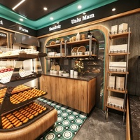 Aménagement intérieur complet de boulangerie-pâtisserie, personnalisation de la pièce, vitrine en verre, comptoir de bar, décoration de café, salon de thé