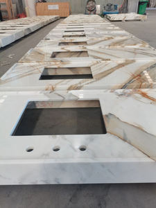 ขายส่งหินธรรมชาติ Calacatta ทองสำเร็จรูปหินอ่อนโต๊ะเครื่องแป้งด้านบนพร้อมอ่างล้างจานสำหรับห้องครัวเกาะด้านบน - Product Image 3