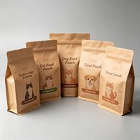 Sachet personnalisé en papier kraft écologique à fond plat avec huit soudures latérales, refermable, de qualité alimentaire, avec poignée, pour aliments pour animaux de compagnie (chats et chiens)