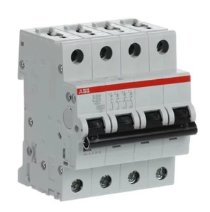 Disjoncteur miniature ABB S204-C20 tétrapolaire 20A C-Line 6kA 400V AC à montage sur rail DIN, unité thermique magnétique blindée - Product Image 1