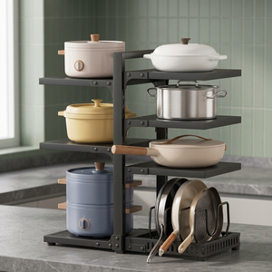 Three-Layer <b>Metal</b> Pot <b>Rack</b> Storage Holder Heavy Duty Kitchen Organizer Minimalist Standing Type Multifunctional Cookware <b>Shelf</b> - Product Image 5
