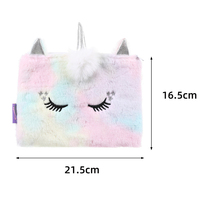 Trousse de Maquillage Kawaii 3D Licorne à Cornes Argentées en Peluche Moelleuse, Étui de Voyage Brodé Étoiles pour Crayons et Cosmétiques, Cadeau pour Adolescentes et Enfants