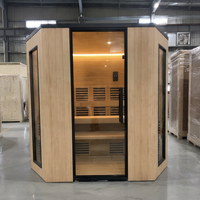 Cabine de sauna infrarouge intérieure de haute qualité, en bois de pruche, à spectre complet, avec design d'angle, pour 2-3 personnes, pour la détente à domicile