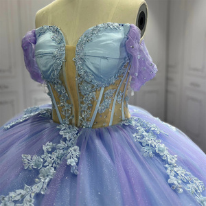 Para LSMU15 Gorgeous Sweetheart cintura Natural rebordear cristal bordado apliques hasta el suelo vestidos de quinceañera - Product Image 5